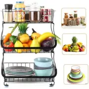 3 Tier Stackable Metal Wire Basket Cart with Rolling Wheels Storage Baskets