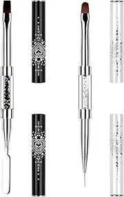 2Pcs Dual-ended Nail Design Brushes Nail Art Brush Set Rhinestone Handle UV Gel Nail Brush Set Handle Oval Gel Nail Art Brush Professional Nail Art Tools for PolyGel UV Builder Gel Nails Extension