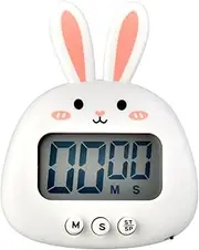 Cute Rabbit Timer, Digital Timer for Kids, Kitchen Timer for Cooking, Big Digits Loud Alarm Magnetic Backing Stand Cooking Timers for Baking (Without Battery) (White)