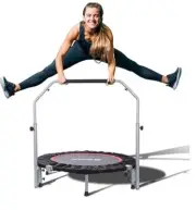 40 Foldable Mini Trampoline Max Load 330Lbs, Fitness Rebounder w Foam Handle