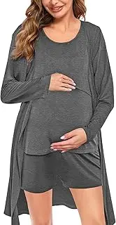 [SWOMOG] Womens Maternity Nursing Robe Set 3 Piece Pajamas for Breastfeeding 3 in 1 Pregnancy Labor Delivery Hospital Pjs, Deep Grey, X-Large