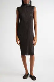 Pleats Please Issey Miyake Monthly Colors August Pleated Funnel Neck Dress in Charcoal at Nordstrom, Size 2