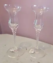 Studio Nova Venice Crystal Pair Twisted Stem Candlesticks 7.5" Slovakia