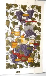 Kay Dee Handprints Decorative Towel • Linen 17x30 Grape Jelly Jam Vintage NOS
