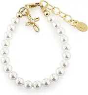 [Cherished Moments] Children's Sterling Silver Cross Bracelet with High-End Austrian Simulated Pearls for Girls First Communion, Baptism, Christening or Dedication Gift