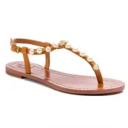 NIB TORY BURCH EMMY PEARL CALF LEATHER STRAP SANDALS