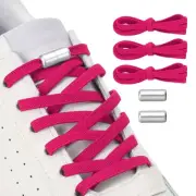 No Tie Shoelaces Tieless Elastic Shoe Laces 3Pcs with 2 Metal Buckles, Rose Red