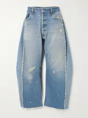 [B SIDES] B SIDES - Vintage Lasso High-rise Lace-trimmed Distressed Barrel-leg Jeans - Light denim - 31 31 Blue