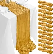 12Pack Mustard Cheesecloth Table Runner 35 x 120 inch Cheese Cloth Table Runner 10FT Boho Gauze Table Runners Rustic Sheer Table Runners for Wedding Birthday Baby Shower Party Decoration