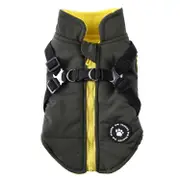 Winter Dog Coat with Integrated Harness No Pull Cold Weather Waterproof Warm Fleece Back Zipper for Small & Medium Dog-Green