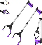2- Pack GrabRunner Reacher Grabber Tool with Strong Magnetic for Elderly 32 inch Folding Reacher Tool with Long Reach Arm Extender (Purple/Purple)