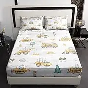 AILONEN Construction Vehicles Milk Velvet Fitted Sheet,Tractor Machinery Trucks Cozy Comfy Flannel Bed Sheets for Kids Full Size,Engineering Vehicle Tractor Velvet Fleece Fitted Sheets Deep Pocket