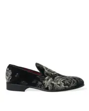 Dolce & Gabbana Floral Print Velvet Loafers SlipOn - Black -Size 39
