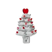 Holiday Brightness Valentine’s Day Ceramic Tree Night Light (Red Heart Top)