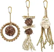 Bird Toys for Parrots, 3pcs Parrot Toys, Natural Corn Husk Bird Chew Toys with Rattan Balls, Hanging Cage Bird Toy for Small Bird,Cockatiel, Parrotlet, Bird Chew Toys