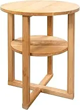 vidaXL Round Side Table - Solid Oak Wood Night Stand with Shelf - Brown - Rustic Farmhouse Style - 40x50 cm