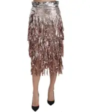 Dolce & Gabbana Sequin Fringe Midi Skirt Women Silver