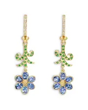 Temple St. Clair 18K Yellow Gold Fj Blue Sapphire, Tsavorite & Diamond Fiori Flower Drop Earrings