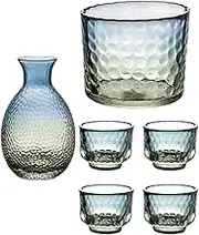 Glass Sake Set Sake Cup Liquor Dispenser Japanese Sake Pot 4 Sake Cups +1 Sake Pot + 1 Vessel Cup for Heat Preservation Saki Cup Set