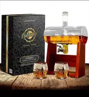 Bar Whiskey Bottle Decanter Aerator Set w Glasses