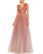 Mac Duggal Glitter Ombre V Neck Gown