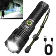 Rechargeable Flashlights High lumens, 900000LM Super Bright LED Tactical Black