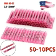 50-10x Heat Shrink Wire Butt Connectors Waterproof Splice 18-22AWG Red Terminals