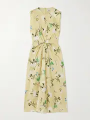 [Erdem] Erdem - Gathered Floral-print Crinkled-satin Midi Dress - Yellow - UK 16 UK 16 Yellow