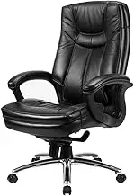 KJLY Office Chair Managerial & Executive Chairs Game Chair Ergonomic Computer Chair Backrest Chair Swivel Chair with Fixed Armrest, Black Leather Chair
