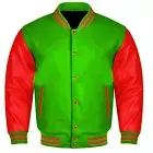 Varsity College Lettermen Baseball Bomber K.Green Wool & Red Leather Jacket