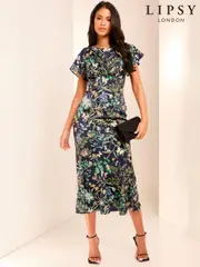 Lipsy Navy Blue Flutter Sleeve Underbust Midi Dress (E43409) | $93