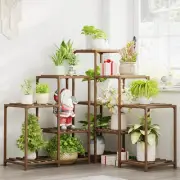 Bamworld Plant Stand Indoor Outdoor Corner Shelf 11 Potted Large Holder for Mult