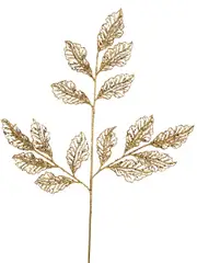 Gold Glitter Filigree Netted Vein Leaves Decorative Christmas Spray Stem - 66cm