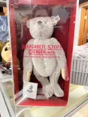 New In Box Margarete Steiff 1902 Silver Grey Mohair Teddy Bear 1983 Reproduction