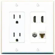 1 Port CAT6 COAX 2 HD Wall Plate-Outlet White