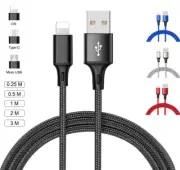 3A Charge& Data Sync Cable For iPhone Android Micro USB Type C Fast Charger Cord
