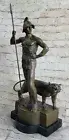 51 CM Art Deco Sculpture Warrior Man Tame Lion Bronze Statue Figurine