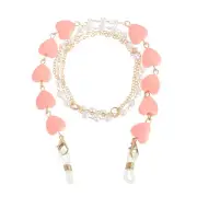 Beads Eyeglass Chain, Pearl Glasses Strap Retainer Chain, Deep Pink Heart