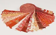 [Soimoi] 40Pcs Asian Block Print Precut Fabrics Strips Roll Up 1.5x42inches Cotton Jelly Rolls for Quilting - Peach & Orange