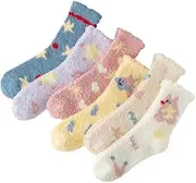 [HACODAN] 5 Pairs Warm Winter Socks for Women Kawaii Cute Y2K Plush Socks Sherpa Thicken Fleece Fuzzy Japanese
