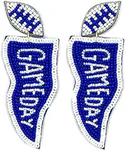 [Emulily] Beaded Gameday Post Earrings Handmade Gameday Flag Earrings College Sport (Blue/White), Glass, n