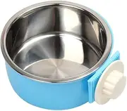 Dog Bowl Feeder Pet Puppy Food Water Bowl, 2-in-1 Plastic Bowl & Stainless Steel Bowl, Removable Hanging Cat Rabbit Bird Food Basin Dish Perfect for Crates & Cages, Blue