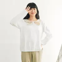在飛比找momo購物網優惠-【Dailo】格紋假領巾設計棉長袖上衣(藍 米 灰/魅力商品