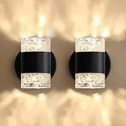 Modern LED Wall Light Set of 2, Metal + Glass, Black Wall Sconce Light, Up Down LED Light Wall Mounted, 8W Warm Light, Waterproof, Both Indoor Outdoor Available