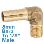 Brass 8mm Barb To 1/8" Male BSP Elbow Pipe Fitting Hose 90 Degree Connector