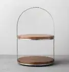 HEARTH & HAND MAGNOLIA Two -Tier Wood & Metal Cake Stand Round GALVANIZED NEW