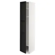 METOD high cabinet w shelves/wire basket, white/Lerhyttan black stained, 40x60x200 cm