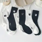 Set Of 3 Pairs: Animal Socks 3 Pairs - Rabbit Black & Bear Black & Cat White - One Size