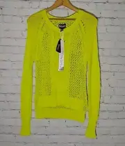 NWT Buffalo David Bitton Womens Crochet Casual Pullover Sweater S Lime Yellow