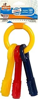Nylabone N219P Puppy Chew Bacon Alternative Keys Dog Toy, Yellow/Red/Dark Blue, Extra Small